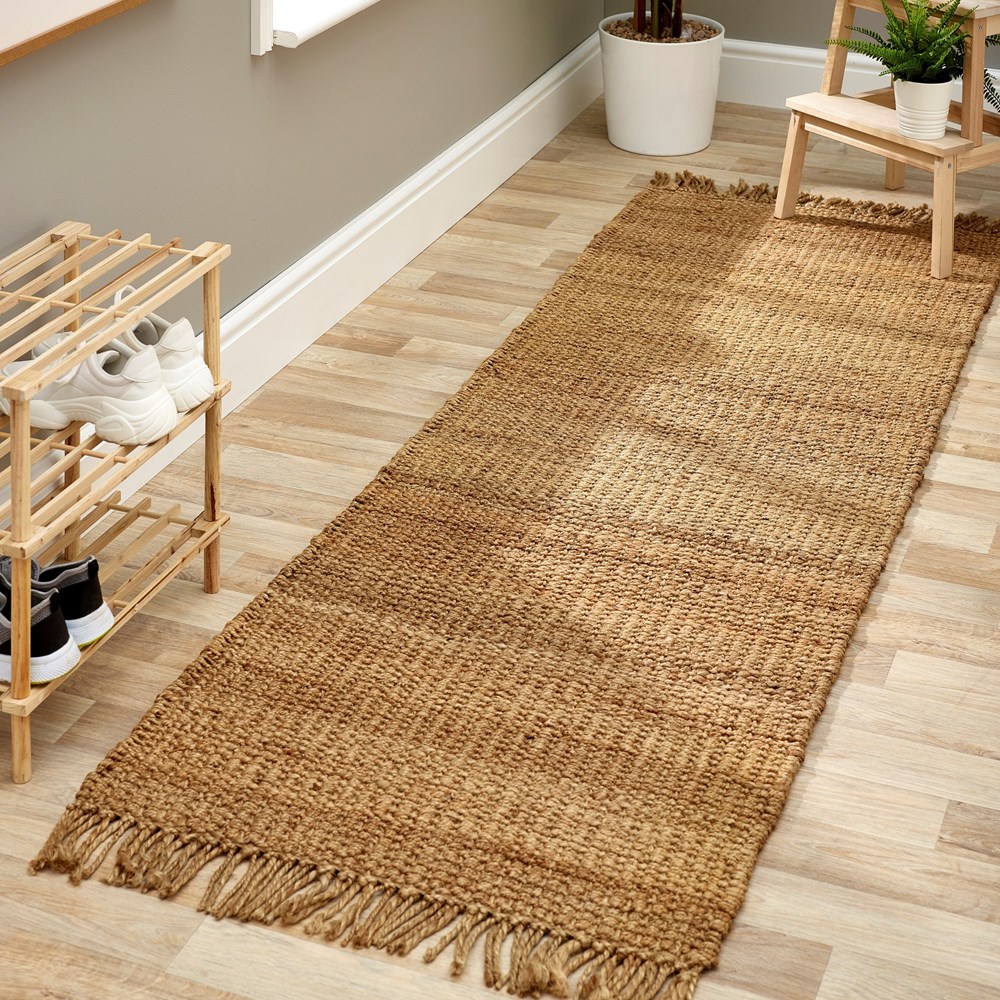 Jute Extra Braid Stitched Runner Rugs in Natural